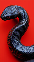 Fototapeta premium black mamba snake on red background, Chinese new year