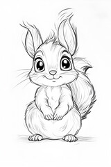 Charming Cartoon Squirrel Character Illustration with Expressive Eyes and Playful Posture drawing and coloring page for printable