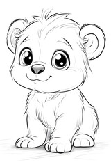 Adorable Cartoon Bear Character Illustration with Big Eyes and Playful Expression for Kids' Art Projects drawing and coloring page for printable