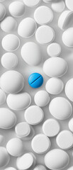 Blue pill surrounded by white pills, healthcare, medicine