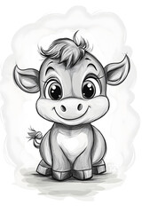 Adorable Cartoon Cow Character with Big Eyes and Playful Expression for Coloring Activities. drawing and coloring page for printable