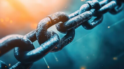 An image depicting a strong iron chain symbolizing cybersecurity, privacy, and digital data protection.