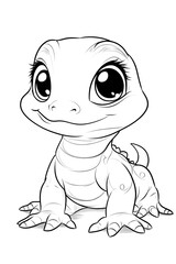 Adorable Cartoon dinosaur Creature with Big Eyes Captivates Heart Through Its Playful Charm drawing and coloring page for printable