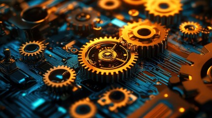 An image depicting gears and cogs transitioning into digital circuits, symbolizing the transformative impact of the technological revolution.