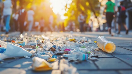Urban Waste Scattered in City Plaza at Midday