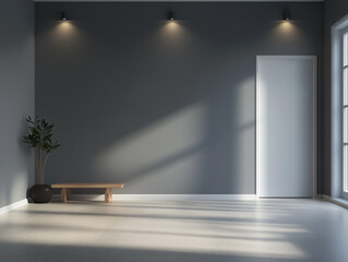 A gray studio room with soft lighting serves as a backdrop for product display in this stock photo