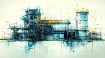 Abstract industrial structure with geometric lines.