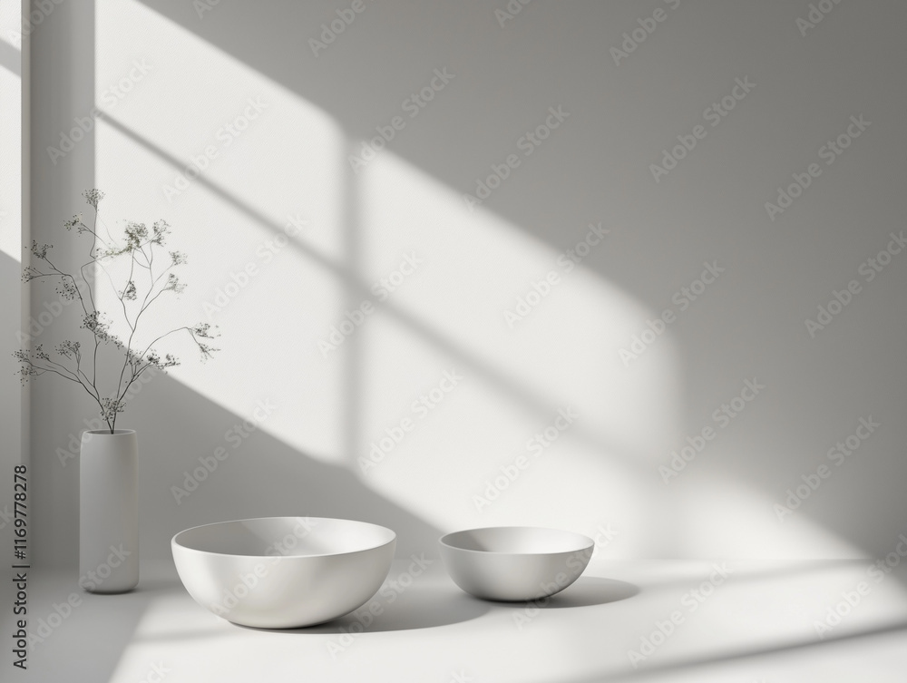 Poster A gray studio room with soft lighting serves as a backdrop for product display in this stock photo