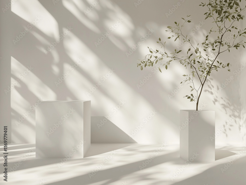 Aufkleber a gray studio room with soft lighting serves as a backdrop for product display in this stock photo