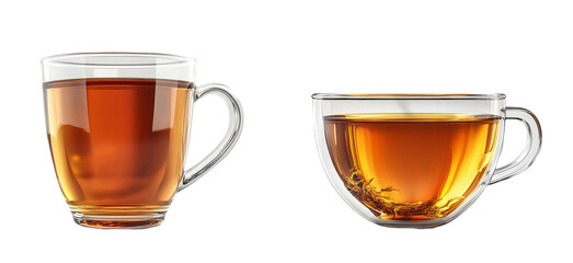 Clear Glass Cups with Tea on Transparent Background