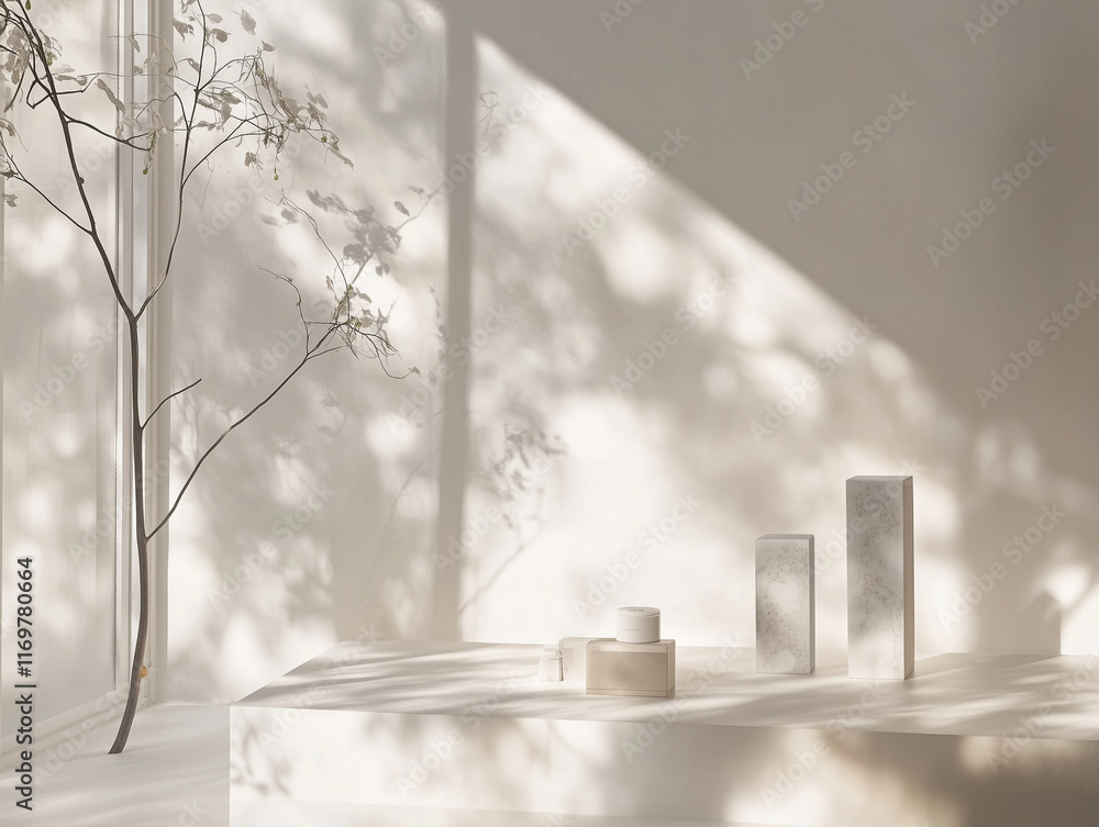 Poster a gray studio room with soft lighting serves as a backdrop for product display in this stock photo
