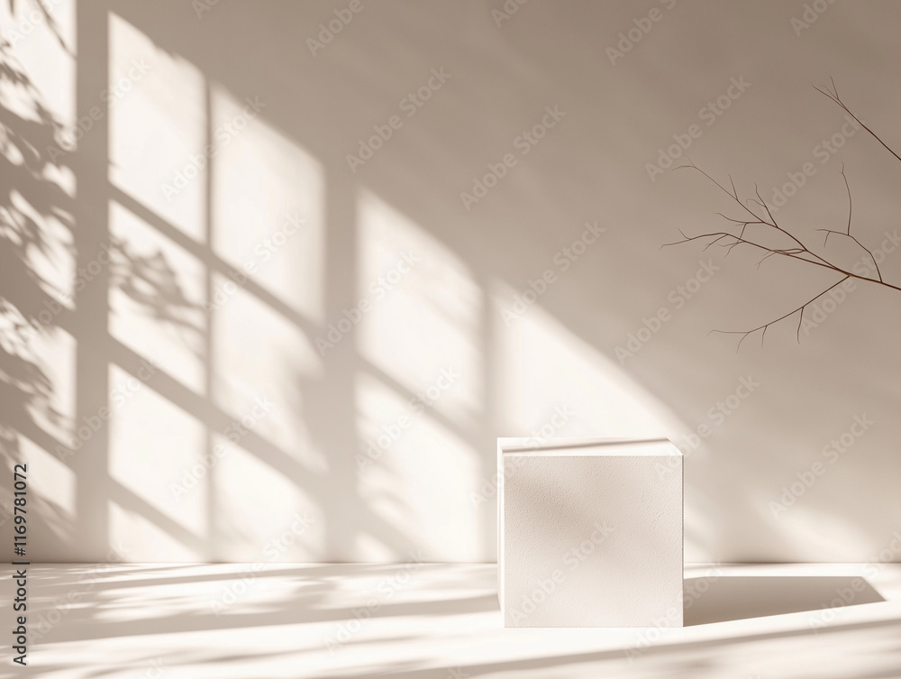 Poster a gray studio room with soft lighting serves as a backdrop for product display in this stock photo