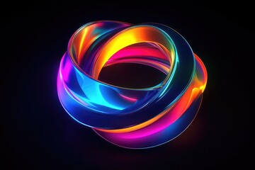 Intertwined vibrant rings of blue, pink, and yellow create a mesmerizing, abstract 3D artwork.