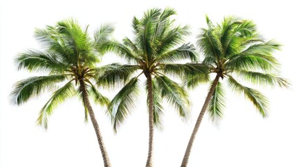 Three lush coconut palm trees.