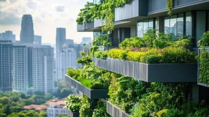 Cityscape of a metropolis city center showcasing a green community with fresh air, highlighting urban sustainability and eco-friendly living.