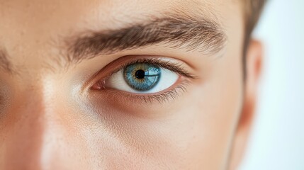 Fototapeta premium Close-up of a handsome young man's face, highlighting a smooth complexion and well-groomed features.