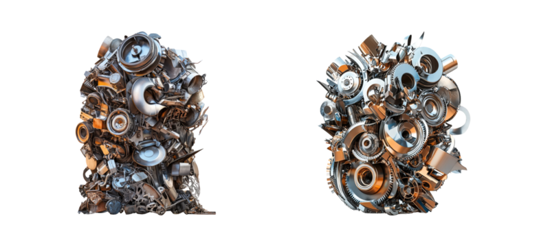 Abstract Metal Shapes on Transparent Background