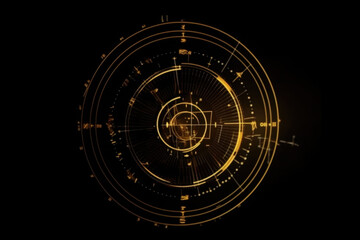 Golden Radar Interface with Circular Design, Abstract Futuristic Art