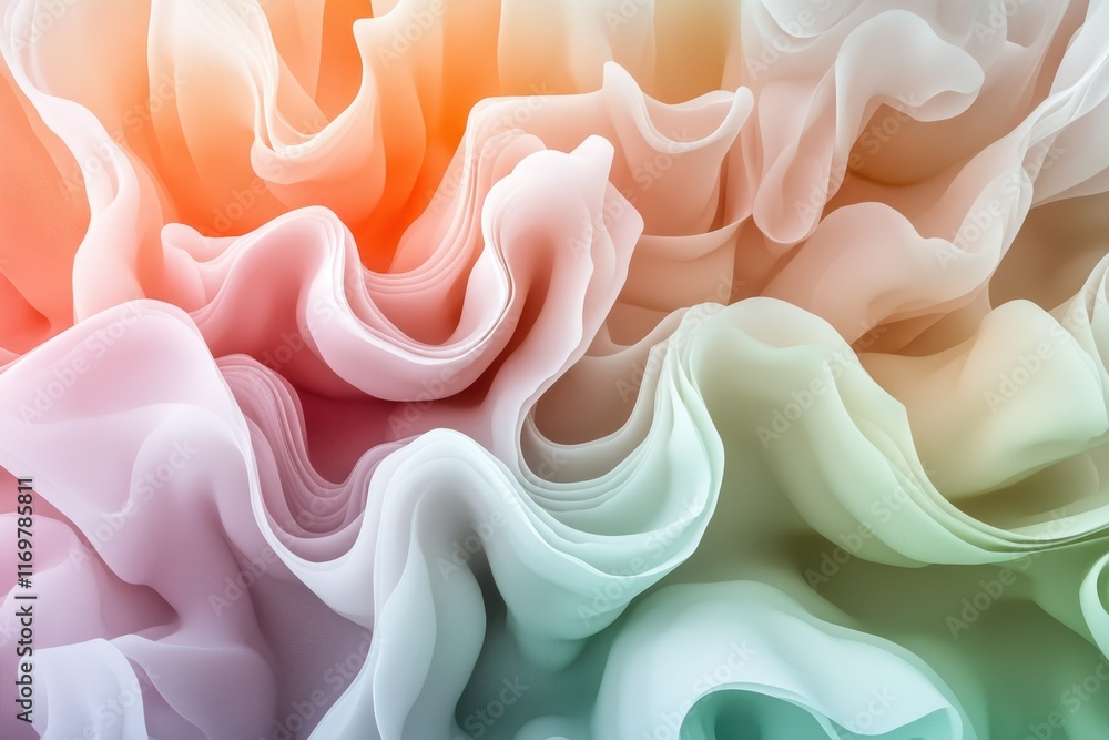 Poster abstract pastel fabric texture with soft, flowing waves and a gradient color palette.