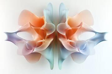 Abstract pastel artwork depicting a symmetrical, flowing, organic form resembling a stylized...