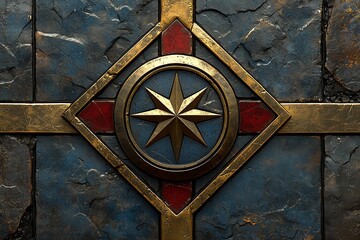 Ornate Gold Star Emblem on Dark Stone Background