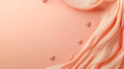 Fototapeta premium Peach Fabric Draped With Rose Gold Hearts