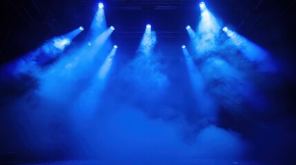 Dramatic concert stage featuring dynamic spotlights, a dazzling laser lighting show, and...