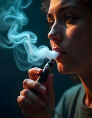 Young Woman Vaping: A Dramatic, Smoky Portrait