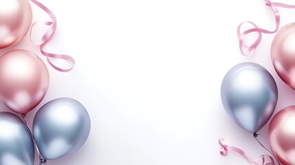 Rose Gold and Silver Balloons with Pink Ribbons