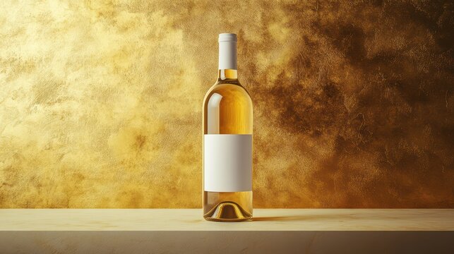 Elegant white wine bottle with a blank label against a golden background, providing a premium mock-up for branding and packaging design.
