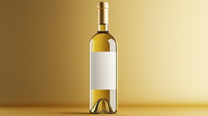 Elegant white wine bottle with a blank label against a golden background, providing a premium mock-up for branding and packaging design.