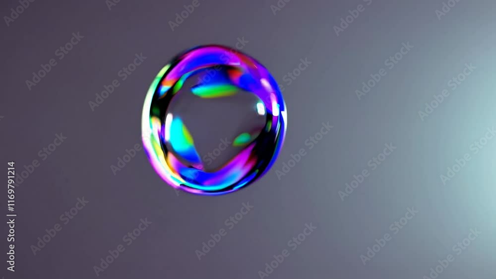 Poster Floating iridescent bubble with colorful reflections on a gradient background. Abstract elegance concept