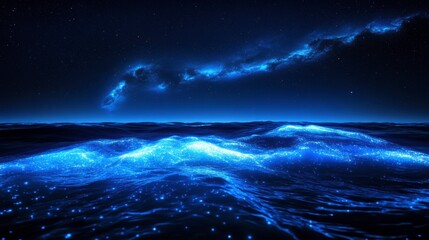 Fototapeta premium Glowing Light Over Ocean Waters at Night