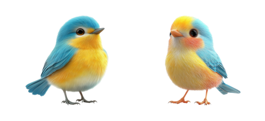 Colorful Cartoon Birds on Transparent Background