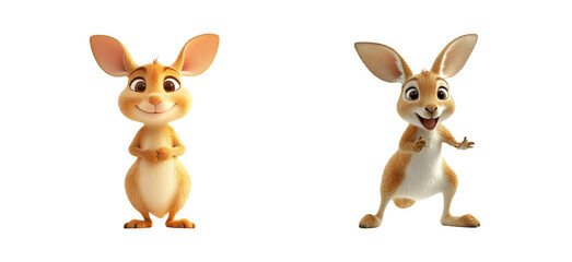 Obraz premium Cute Cartoon Rabbits on Transparent Background