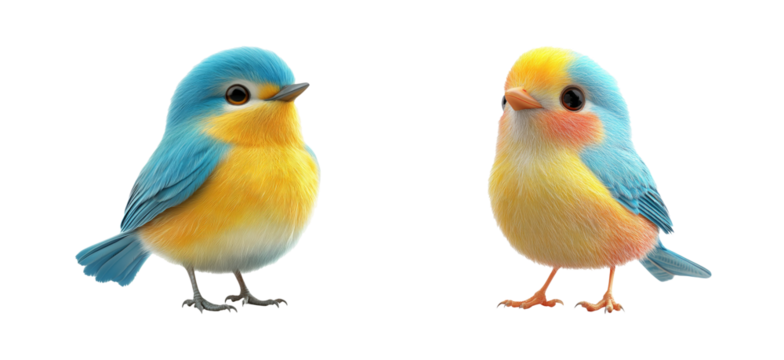 Colorful Cartoon Birds on Transparent Background - Powered by Adobe