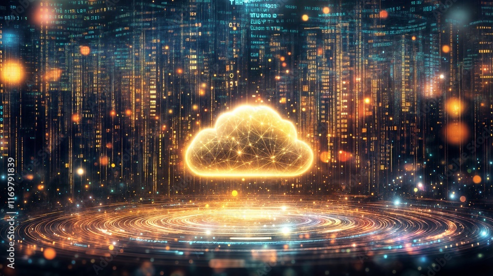 Poster cloud computing, data storage, and network connections in digital cyberspace