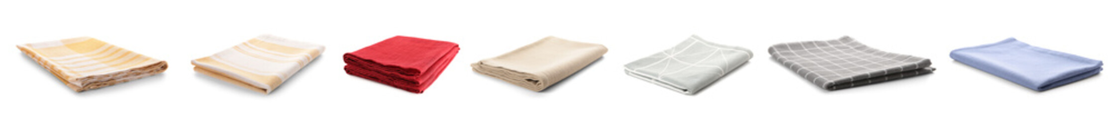 Set of clean napkins for kitchen on white background