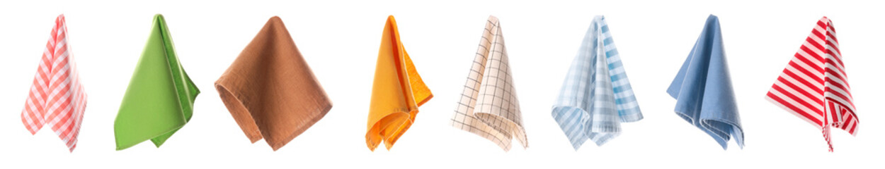 Set of hanging napkins on white background