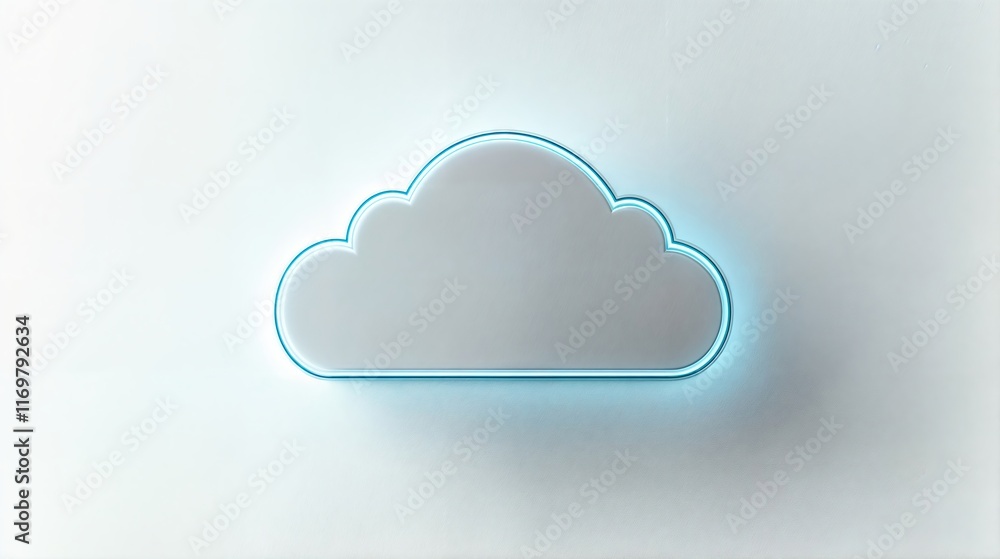 Poster cloud computing symbol glowing with neon light on white background