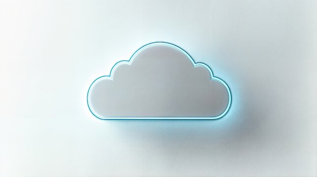 Cloud computing symbol glowing with neon light on white background