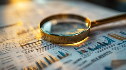Magnifying Glass Over Financial Data and Charts