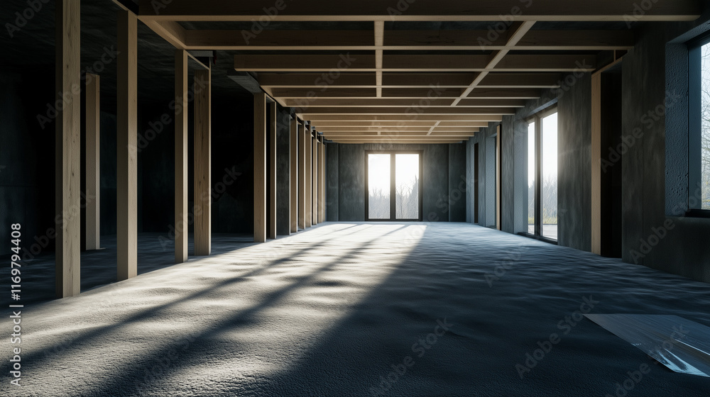 Poster a partially constructed house interior showing mineral wool insulation securely installed in the fra