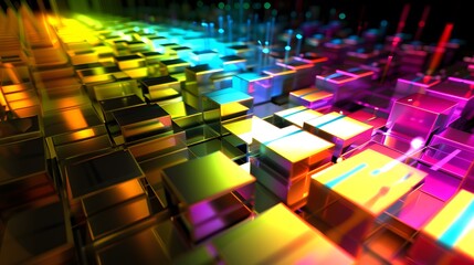 Obraz premium Quantum chip concept, showing advanced technology with vibrant colors symbolizing qubits and quantum states