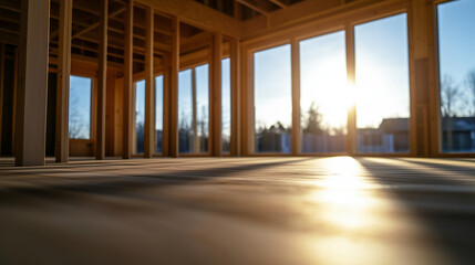 Fototapeta premium A professional construction site where mineral wool insulation has been installed, highlighting its role in creating energy-efficient and sustainable homes.