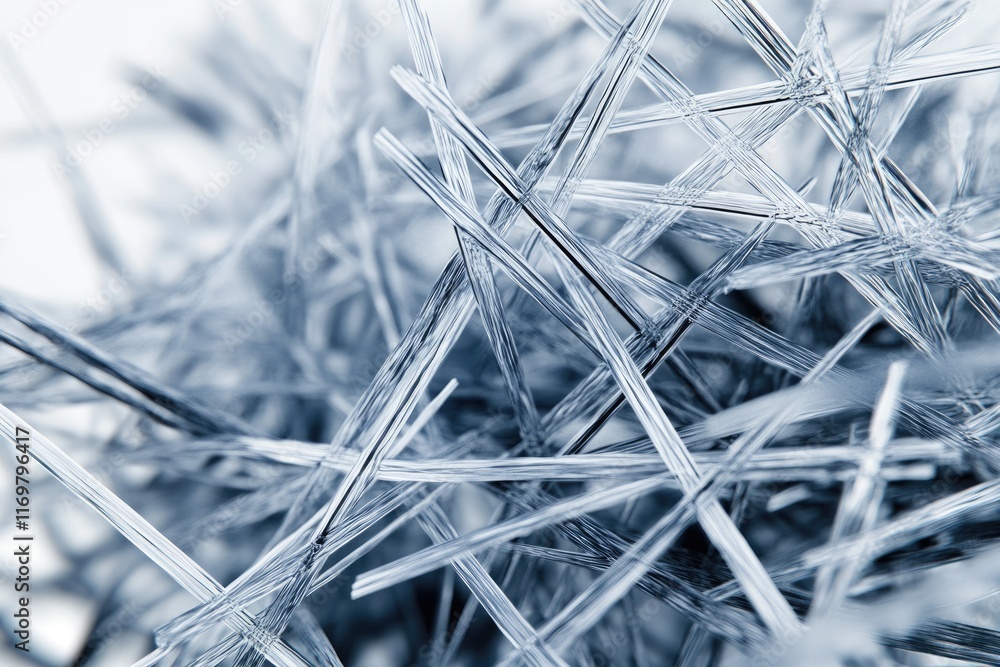 Poster intricate network of icy crystals, sharp, slender, and intersecting, creating a mesmerizing abstract