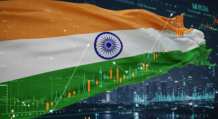 India Flag Stock Market Growth Cityscape Finance Economy