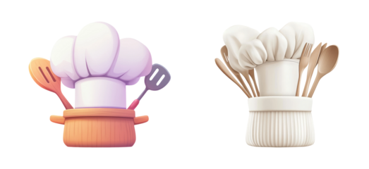 Chef Hat with Cooking Utensils Illustration on Transparent Background