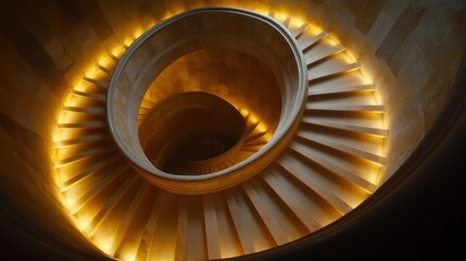 A spiraling staircase illuminated with warm light, showcasing architectural elegance.