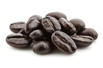 Obraz premium A close-up of a pile of dark roasted coffee beans, rich and aromatic.